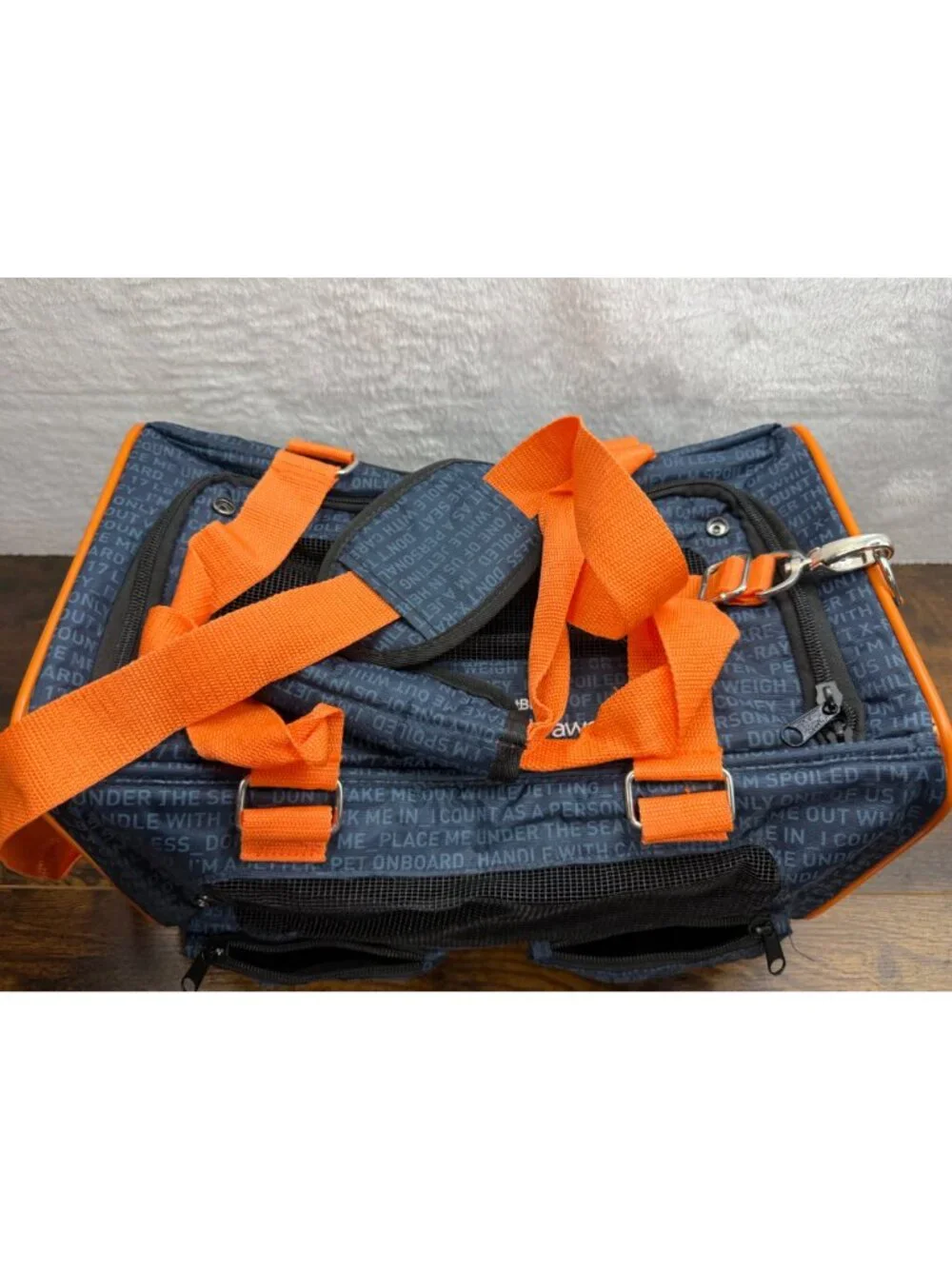 JetBlue JetPaws Navy & Orange Pet Carrier With Mesh Panels & Adjustable Straps